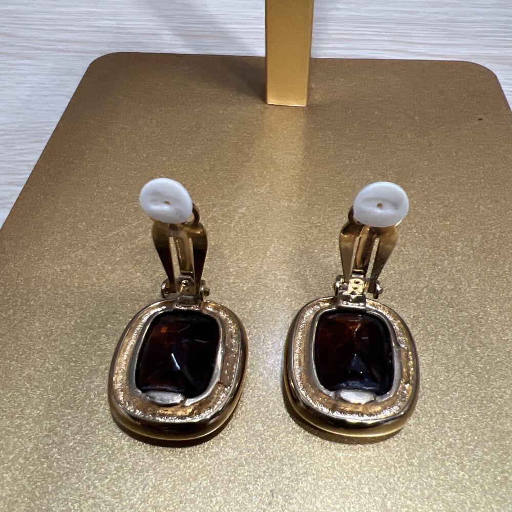 Joan Rivers Vintage Dark Brown Very Large Faux Stone Clip On Earrings (C348) - Picture 6 of 8